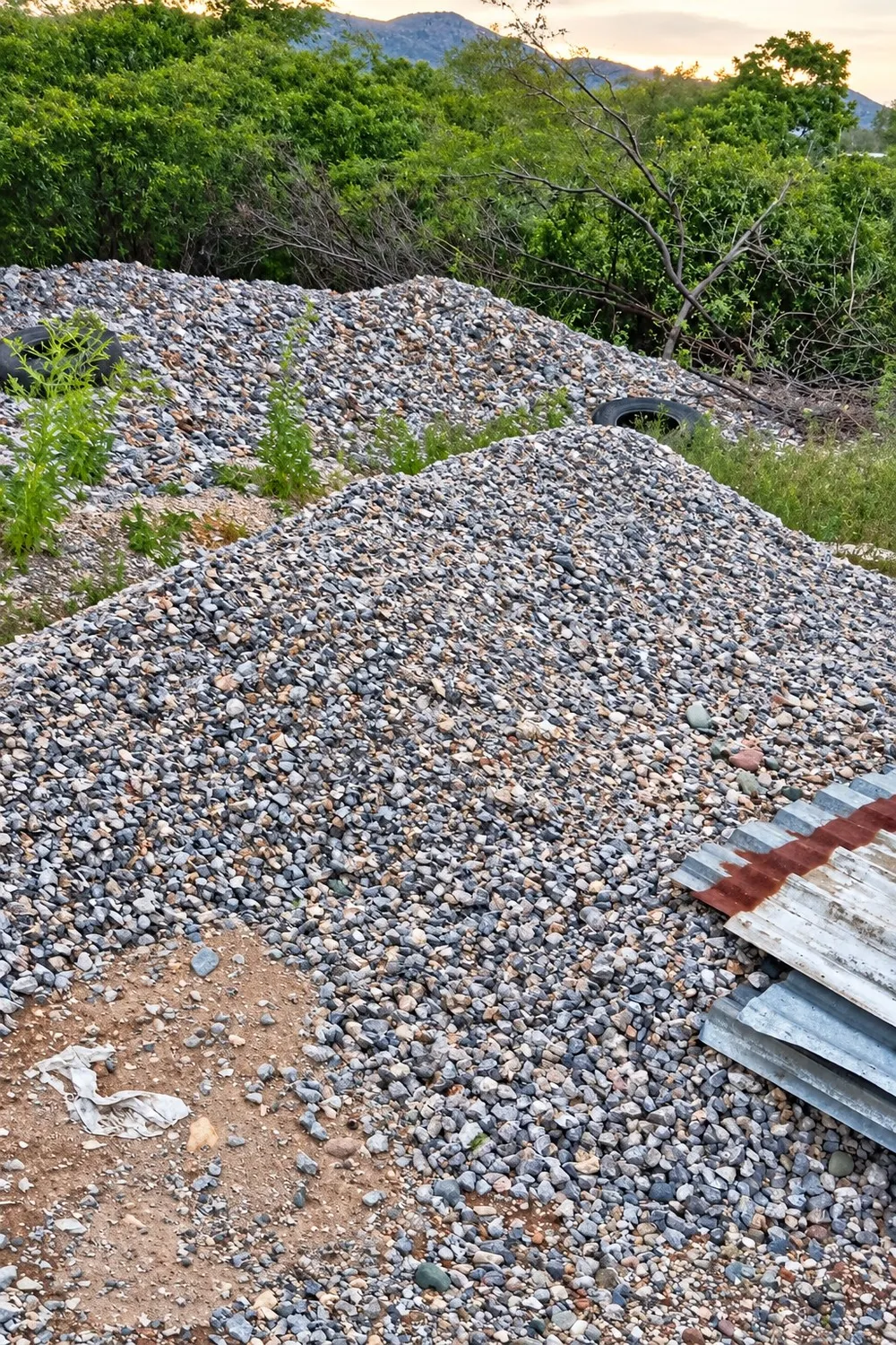 Un montón grande de grava a la orilla de un terreno